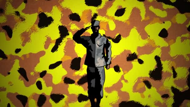 Animation Figure Soldat Saluant Sur Fond Camouflage Drapeau Des États — Video