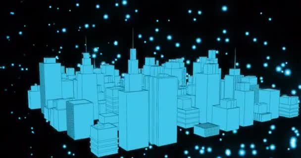 Animation Eines Blauen Stadtmodells Über Blauen Kreisen Die Auf Schwarzem — Stockvideo