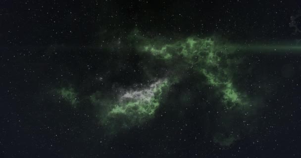 夜空に星の煙の嵐の緑の雲とシームレスなループで催眠運動中の光の輝くスポットのアニメーション — ストック動画