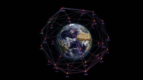 Animación Red Conexiones Con Números Flotando Sobre Globo Giratorio Sobre — Vídeos de Stock