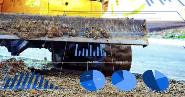 Animation Statistiques Graphiques Roulant Sur Une Grille Dessus Bulldozer Conduisant — Video