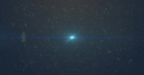 Animation de point lumineux de lumière bleue se déplaçant en mouvement hypnotique en boucle transparente sur les étoiles sur le ciel nocturne en arrière-plan. 
