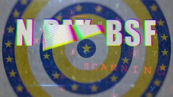 Animatie Van Een Woord Malware Met Gegevensverwerking Gele Sterren Cirkels — Stockvideo