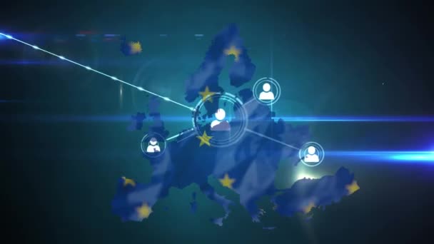 Animación Red Conexión Con Iconos Interfaz Sobre Estrellas Unión Europea — Vídeos de Stock