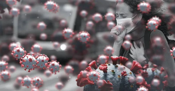 Ψηφιακή Απεικόνιση Των Κυττάρων Macro Covid Που Αιωρούνται Πάνω Από — Φωτογραφία Αρχείου