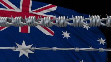 Avustralya bayrağı üzerinde siyah arka planda dalgalanan dikenli tel animasyonu.