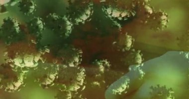 Ellerinde kitap tutan makro Covid-19 hücrelerinin animasyonu. Coronavirus Covid-19 pandemik konsept dijital bileşik