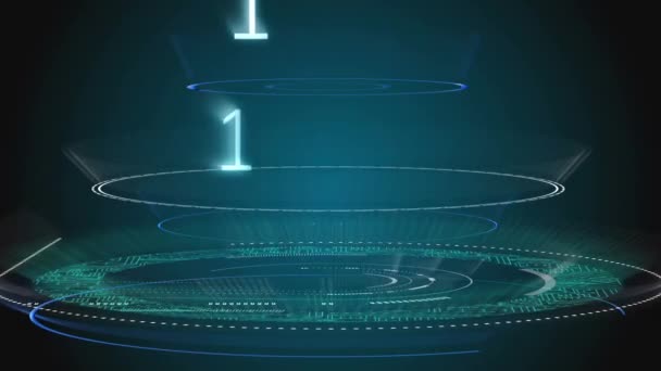 Animation d'un pictogramme à balayage rond et de nombres 0 et 1 tombant sur fond noir. Concept mondial de sécurité en ligne.