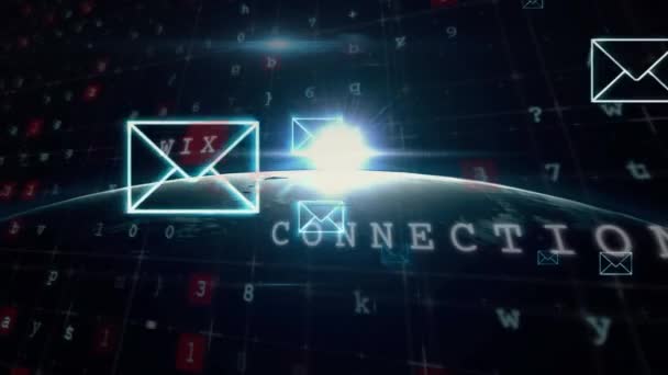 Animação Das Palavras Conexão Tecnologia Wireless Aparecendo Com Mails Flutuando — Vídeo de Stock