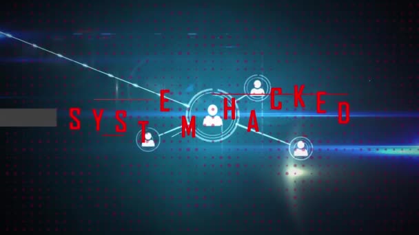 Animatie Van Woorden Systeem Gehackt Netwerk Van Verbindingen Pictogrammen Zweven — Stockvideo