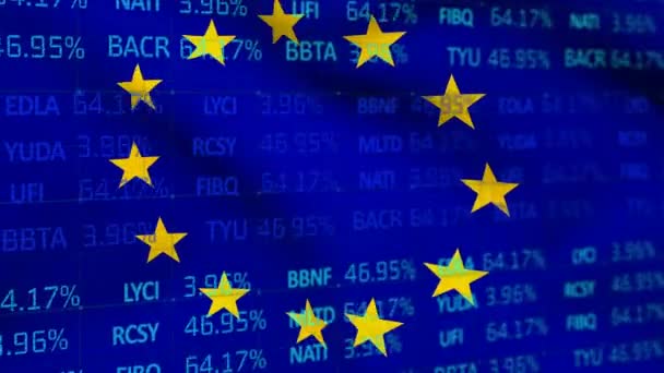 推动欧盟旗帜上的金融数据处理和统计记录 全球金融业务概念数字生成的图像 — 图库视频影像