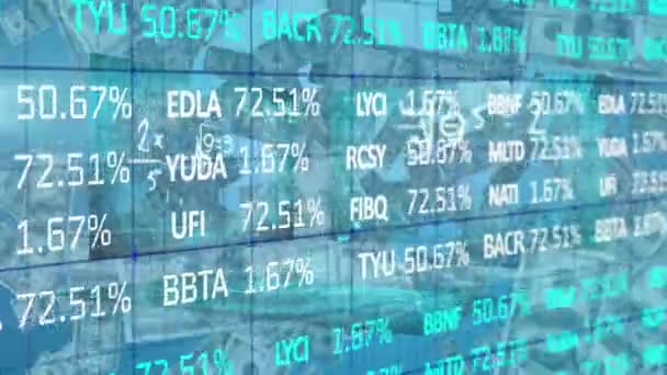 Animación Del Procesamiento Datos Financieros Registro Estadísticas Sobre Fondo Azul — Vídeo de stock