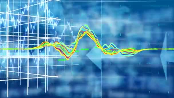 Animación Del Procesamiento Datos Financieros Gráficos Flotando Sobre Fondo Azul — Vídeos de Stock