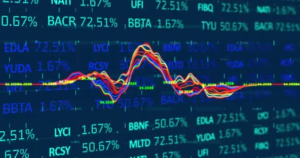Animação Dados Financeiros Estatísticas Que Registam Flutuação Fundo Azul Conceito — Vídeo de Stock