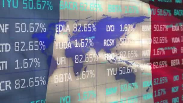 Animering Finansiell Databehandling Och Statistik Över Fransk Flagg Global Ekonomi — Stockvideo