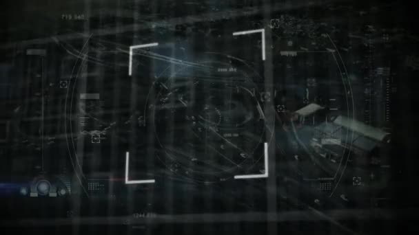 Анімація Знака Квадратного Сканування Обробка Даних Плаває Повітряному Вигляді Міста — стокове відео