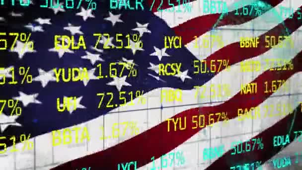 Animace Zpracování Finančních Údajů Statistiky Zaznamenávající Národní Vlajku Usa Globální — Stock video