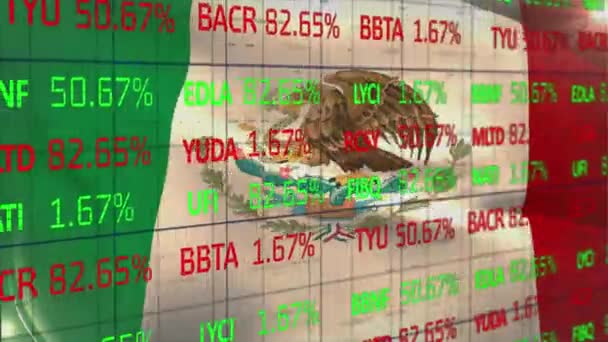 推动墨西哥国旗上的金融数据处理和统计记录 — 图库视频影像