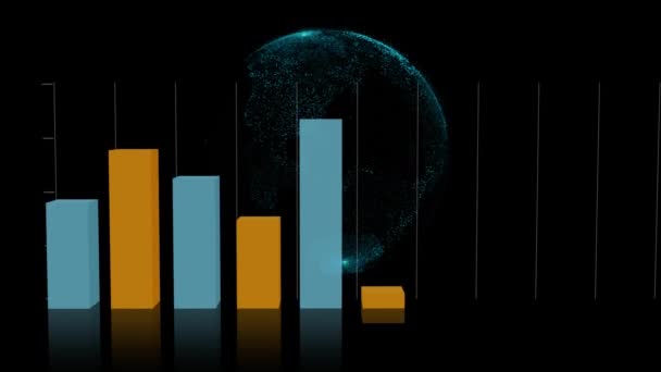 黒の背景に現れるFa地球モデルとチャートのアニメーション グローバル金融ビジネスの概念デジタル的に生成されたイメージ — ストック動画