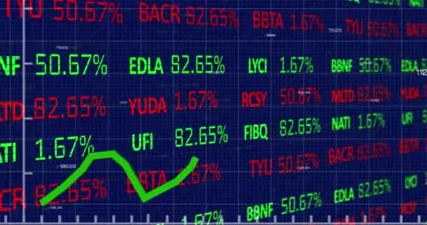 Animatie Van Verwerking Van Financiële Gegevens Statistieken Blauwe Achtergrond Wereldwijd — Stockvideo