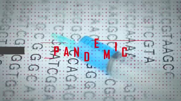 Animation Des Wortes Pandemie Einem Grauen Banner Über Einer Spritze — Stockvideo