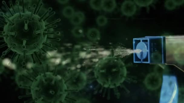 Siyah Fıskiyenin Üzerinde Yüzen Makro Covid Hücrelerinin Animasyonu Coronavirus Covid — Stok video