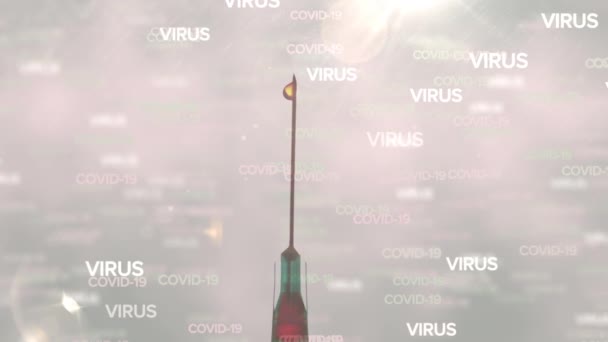 Animace Covid Slov Vznášejících Nad Injekcí Světlém Pozadí Coronavirus Covid — Stock video