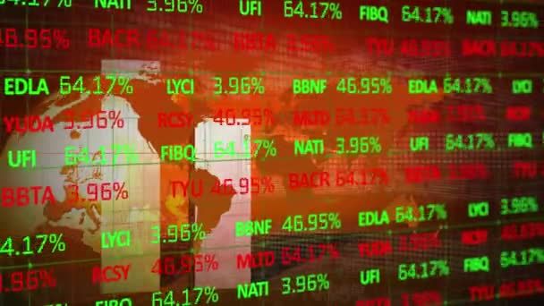 Animazione Dell Elaborazione Dei Dati Finanziari Grafici Fluttuanti Sfondo Arancione — Video Stock