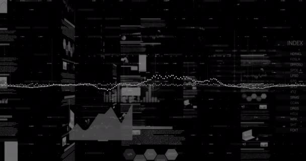Animación Del Procesamiento Datos Financieros Registro Estadístico Gráficos Gráficos Flotando — Vídeos de Stock