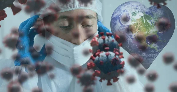 Ψηφιακή Απεικόνιση Των Μακροκυττάρων Covid Που Επιπλέουν Μια Σφαίρα Σχήμα — Φωτογραφία Αρχείου