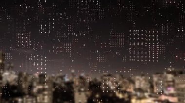 Beyaz kare kombinasyonlarının animasyonu arka plandaki bulanık hava gece görüşü üzerinde yüzüyor. Genel çevrimiçi güvenlik kavramı.