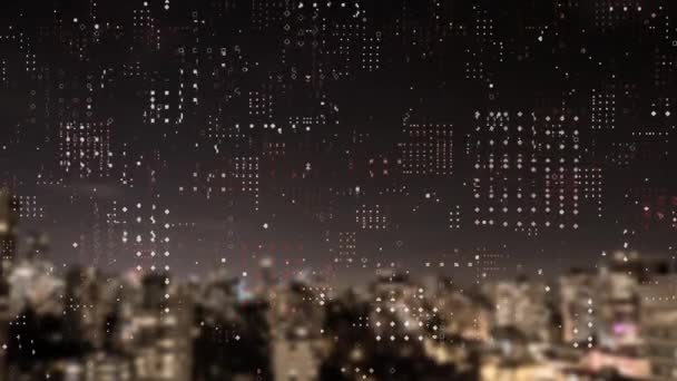 Animation White Squares Combinations Floating Blurred Aerial Night View City — Stock Video