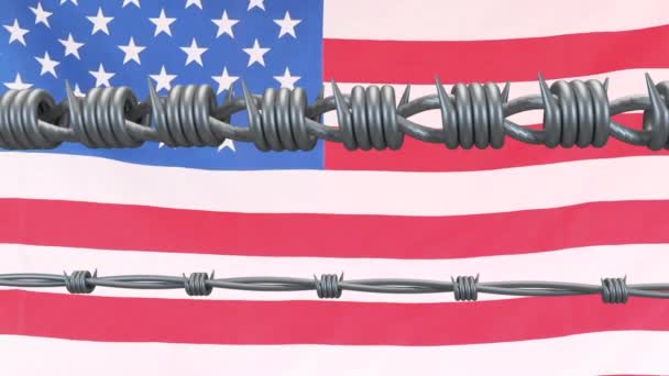 Animation Barbed Wire National Flag United States America Waving Covid — Stock Video