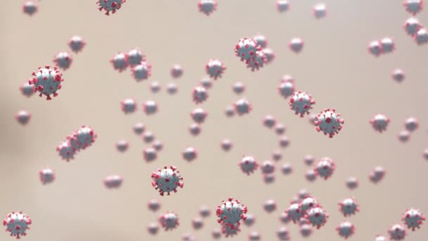 Animation Makro Covid Celler Flyter Över Ett Radband Den Vita — Stockvideo