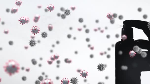 Animation Von Makro Covid Zellen Die Mit Einem Sprinkler Auf — Stockvideo