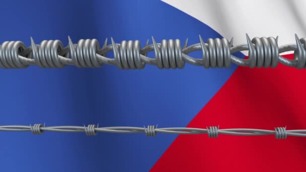 Animacja Drutu Kolczastego Nad Flagą Narodową Republiki Czeskiej Machając Covid — Wideo stockowe