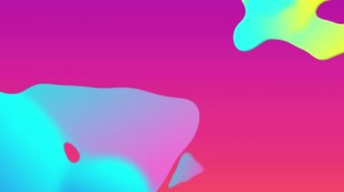 Soyut sıvı mavi ile sarı şekillerin animasyonu hipnotize edici bir hareketle mor renkten pembe arkaplana hareket ediyor..