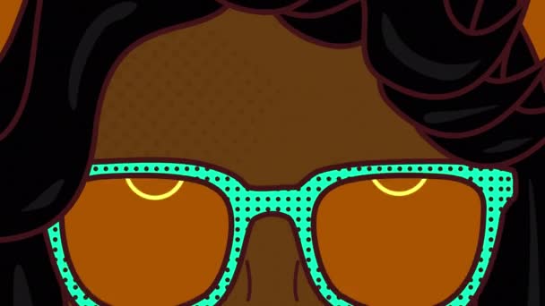 Animation Face Sunglasses Geometric Shapes Moving Hypnotic Motion Brown Background — Stock Video