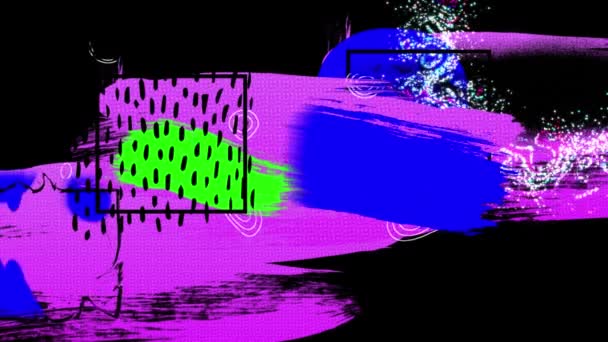 Animación Pinceladas Abstractas Multicolores Moviéndose Movimiento Hipnótico Contorno Negro Con — Vídeos de Stock