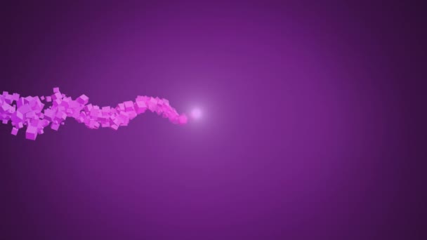 抽象的な形状のホタルのアニメーション 紫の背景に催眠動作で動く紫とピンクのキューブトレイルが続きます — ストック動画