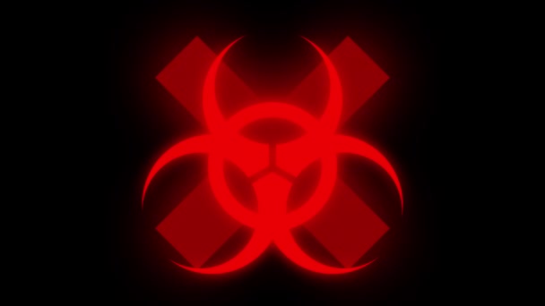 Animation Red Biohazard Virus Cross Sign Black Background Coronavirus Covid — Stock Video