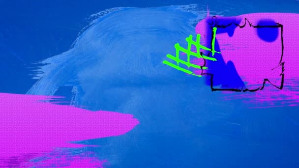 Анимация Абстрактных Разноцветных Мазков Краски Движущихся Гипнотическим Движением Черным Контуром — стоковое видео