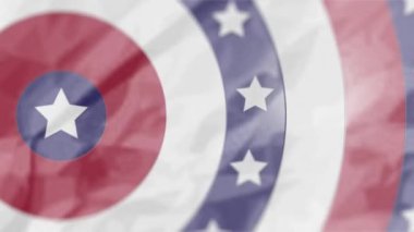 Beyaz yıldızlı Amerikan bayrağının animasyonu beyaz arkaplanda mavi, beyaz ve kırmızı daireler çiziyor.. 