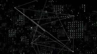 Siyah arkaplan üzerinde hareket eden kareler oluşturan bağlı noktalar ve beyaz noktalardan oluşan bir ağın canlandırması. 