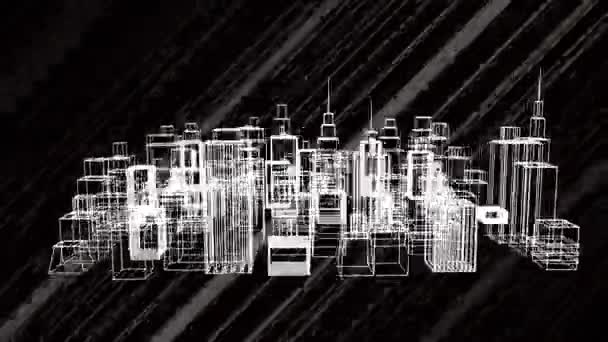 Animação Plano Cidade Linhas Brancas Girando Fundo Preto Com Linhas — Vídeo de Stock