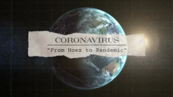 세계적 유행병의 애니메이션은 아래검은 배경으로 지구를 회전하는 표제와 있었다 코로나 — 비디오