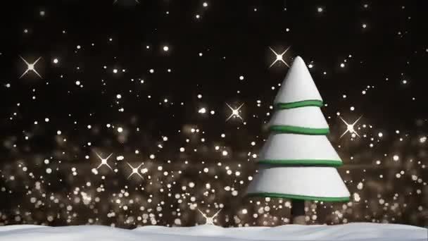 Animation Étincelles Blanches Lumière Flottant Vers Haut Sur Arbre Noël — Video