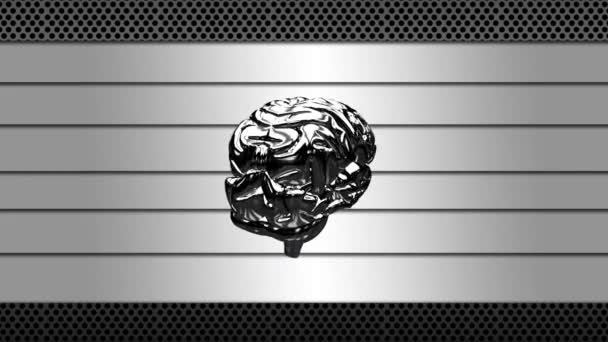 Animación Cerebro Humano Plata Girando Sobre Fondo Metálico Plata — Vídeo de stock