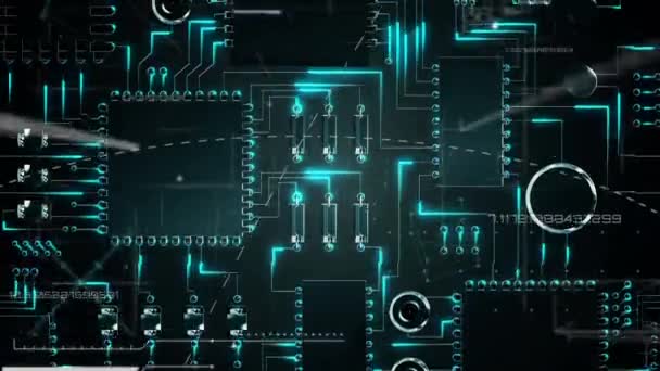 Animation Données Traitement Numérique Mobile Flottant Sur Des Connexions Circuits — Video