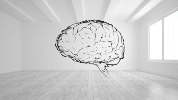 Анімація Чорного Контуру Прозорого Людського Мозку Перетворюється Порожню Білу Кімнату — стокове відео